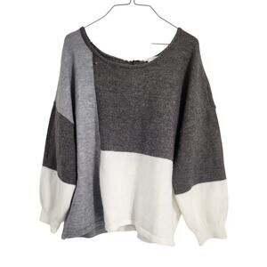 Maurices Gray & White Color Block Bishop Sleeve Sweater - XL
